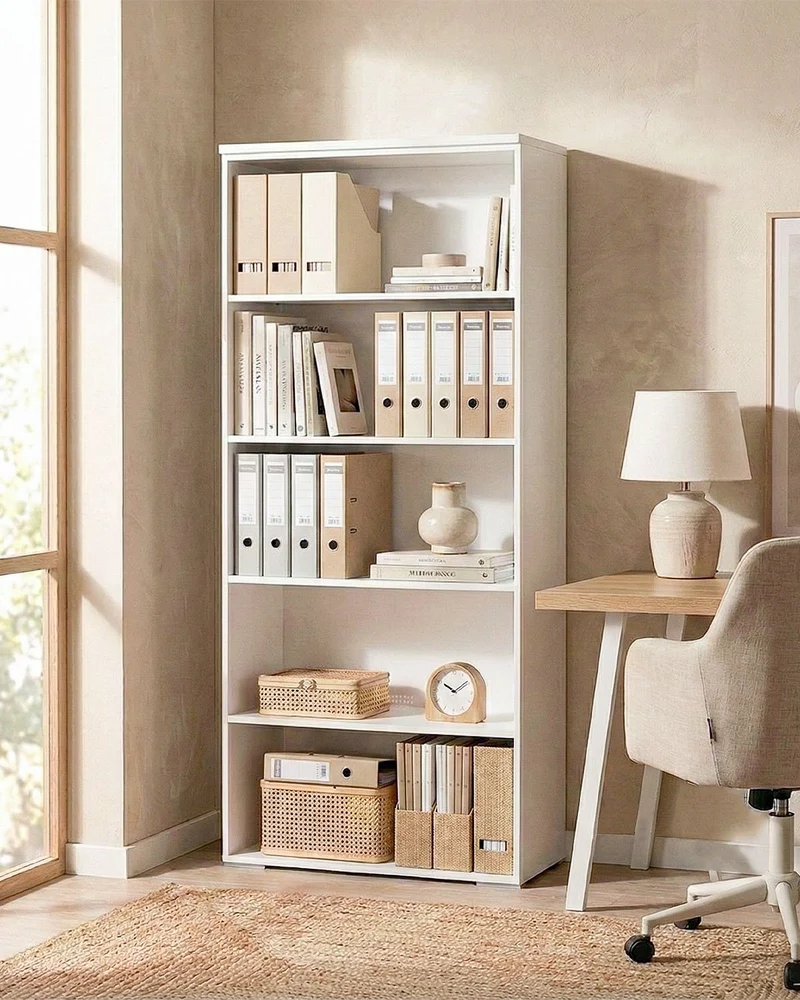 Armadio ufficio Carolina - Mobile archivio - 4 mensole incluse - L. 90 x H. 199 x P. 42,5 cm – Bianco