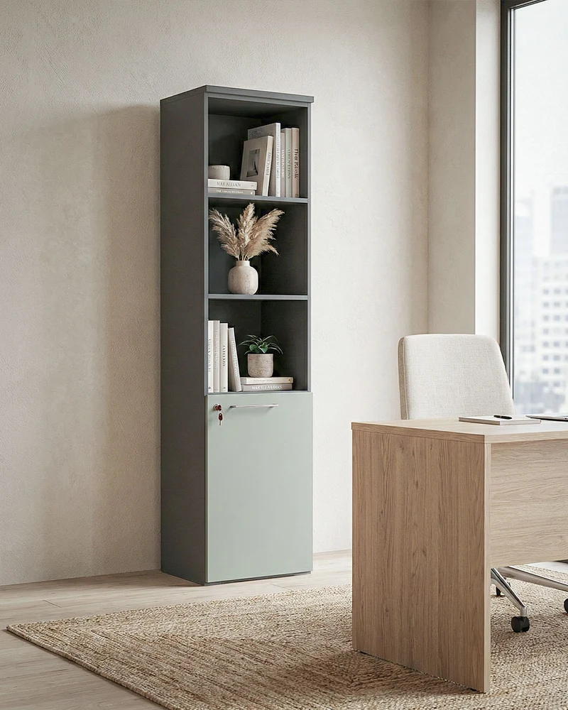 Armadio ufficio Daytona - Mobile archivio 1 anta con serratura - 4 mensole incluse - L. 45 x H. 199 x P. 42,5 cm – Antracite, ante personalizzabili