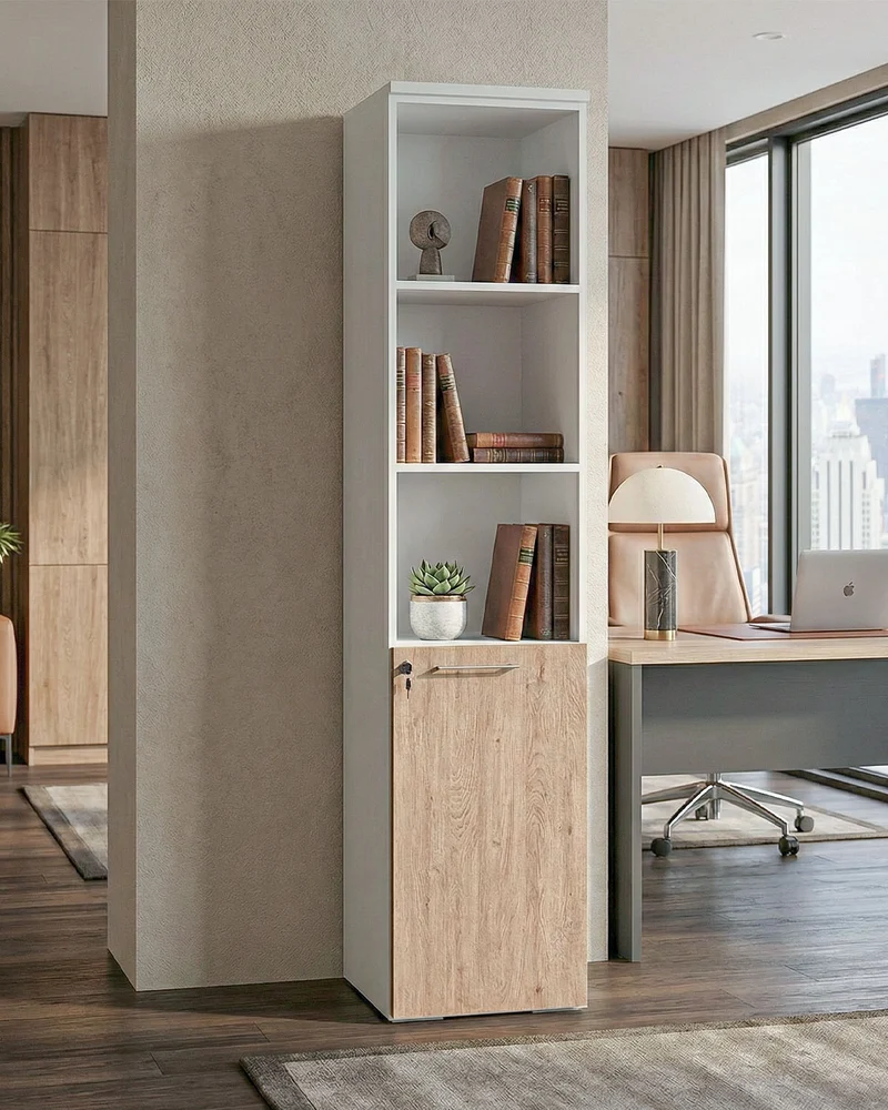 Armadio ufficio Daytona - Mobile archivio 1 anta con serratura - 4 mensole incluse - L. 45 x H. 199 x P. 42,5 cm – Bianco, ante personalizzabili