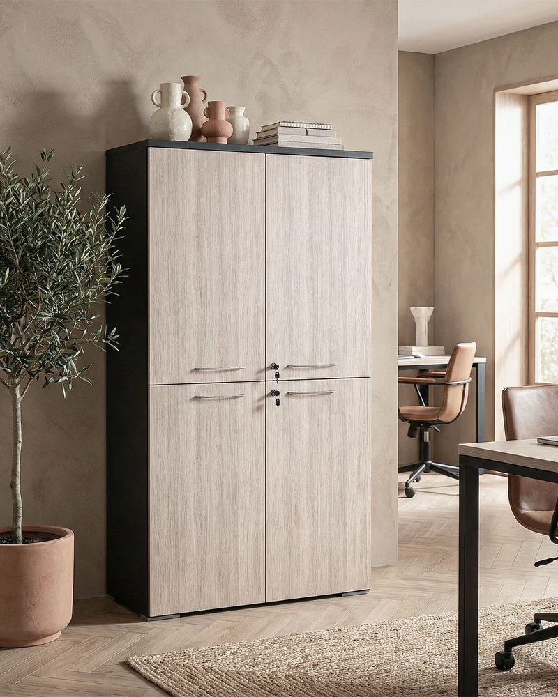 Armadio ufficio Oregon - Mobile archivio 4 ante con serratura - 3 mensole incluse - L. 90 x H. 160 x P. 42,5 cm – Antracite, ante personalizzabili