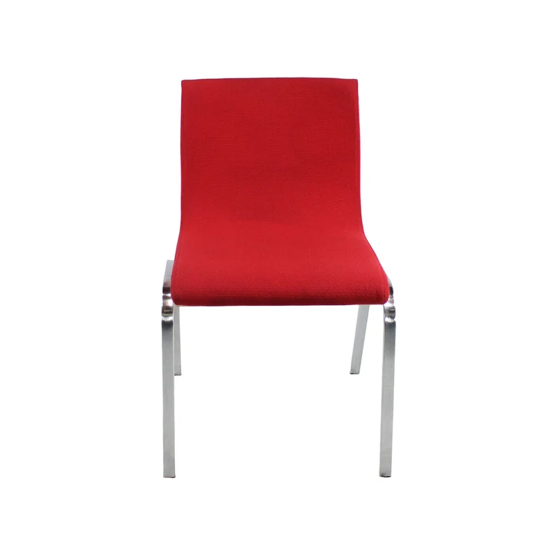 Boss Design : Sedia impilabile in tessuto rosso/schienale in rovere - Ristrutturata