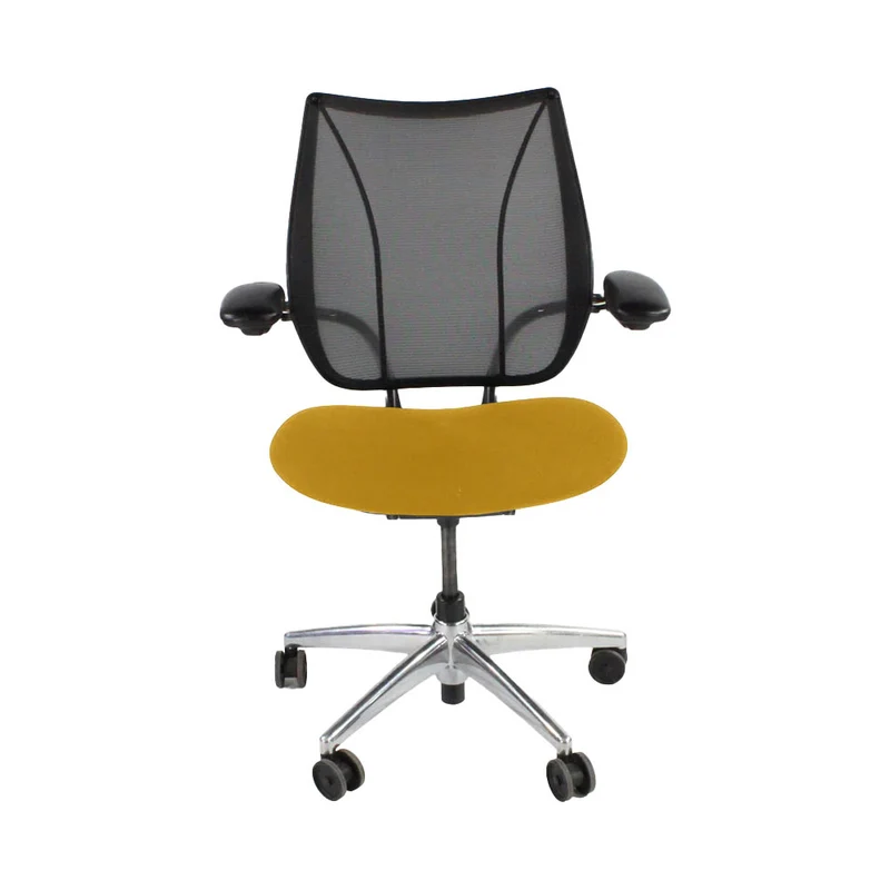 Humanscale : Liberty Sedia da ufficio in tessuto giallo con struttura in alluminio - Ricondizionata