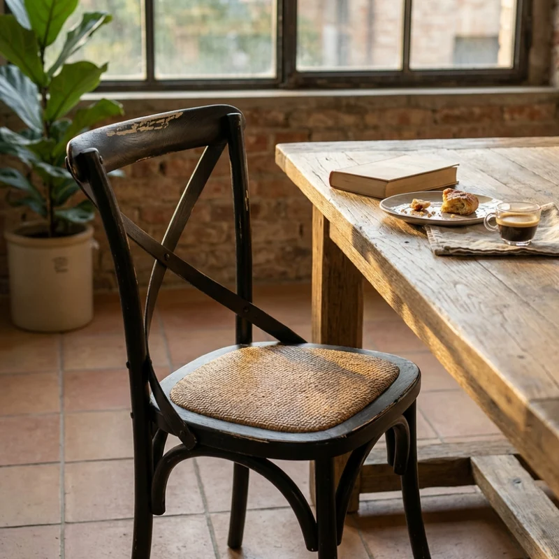 Sedia Cross Nero in Legno e Rattan Intrecciato