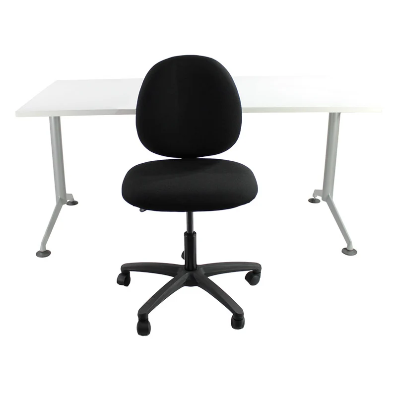 Herman Miller : Abak Scrivania singola a due gambe & Sassonia: Scoop Operatore in tessuto nero senza braccia - Ricondizionato