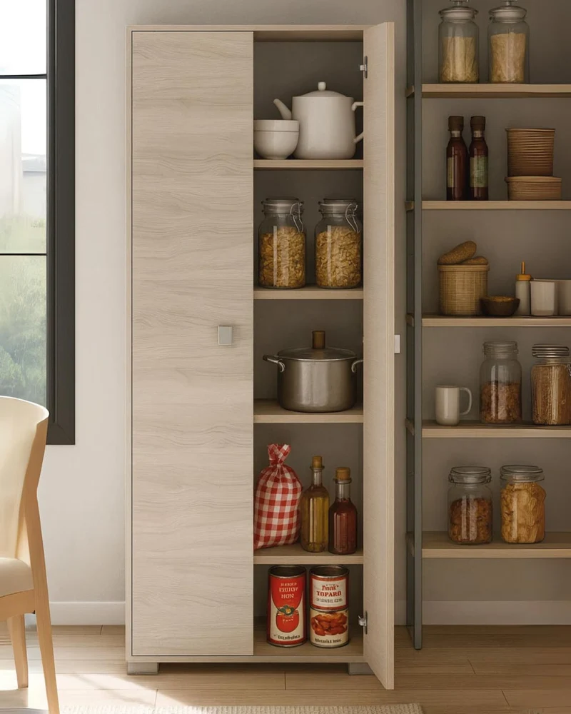 Armadio multiuso Clara 2 ante - Mobile contenitore dispensa salvaspazio - 5 ripiani interni - 75x180x35 cm