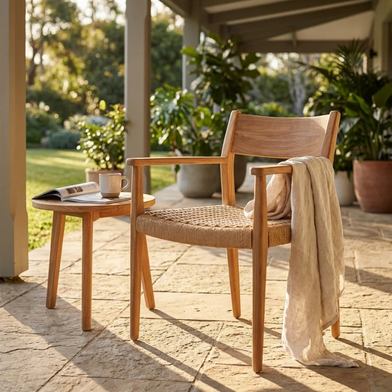 Poltrona Agra in Teak e Wicker Intrecciato