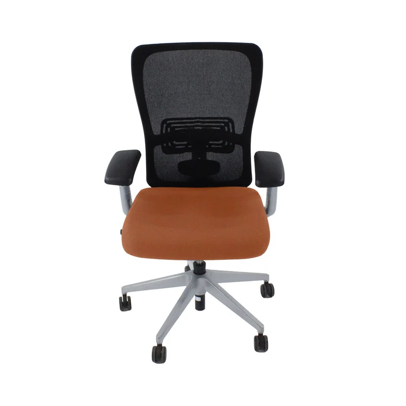 Haworth : Zody Comforto Sedia operativa 89 in pelle marrone chiaro/struttura grigia - Ricondizionata
