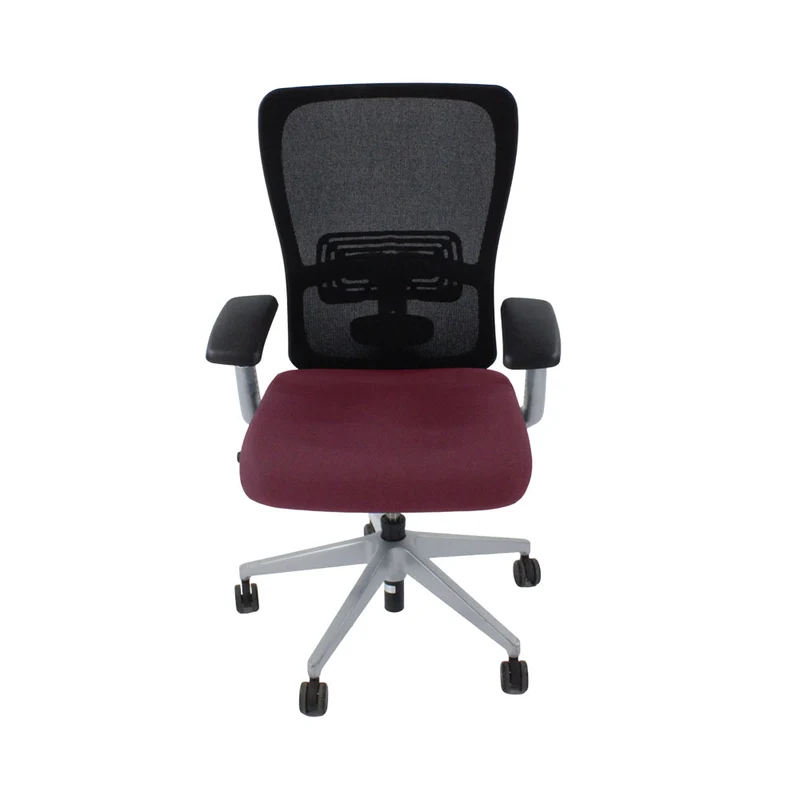 Haworth : Zody Comforto Sedia operativa 89 in pelle bordeaux/struttura grigia - Ricondizionata