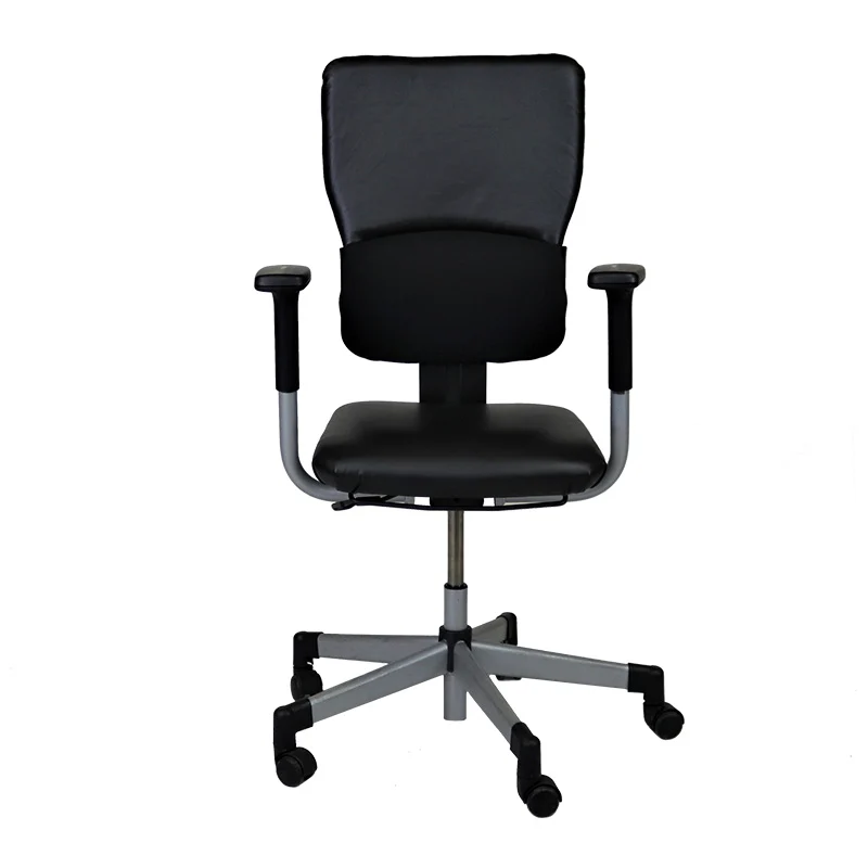 Steelcase : Lets B - Sedia operativa con schienale alto in pelle nera - Ristrutturata