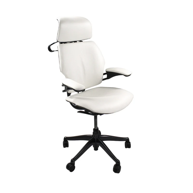Humanscale : Freedom Sedia da ufficio con schienale alto e poggiatesta - Pelle bianca - Ricondizionata