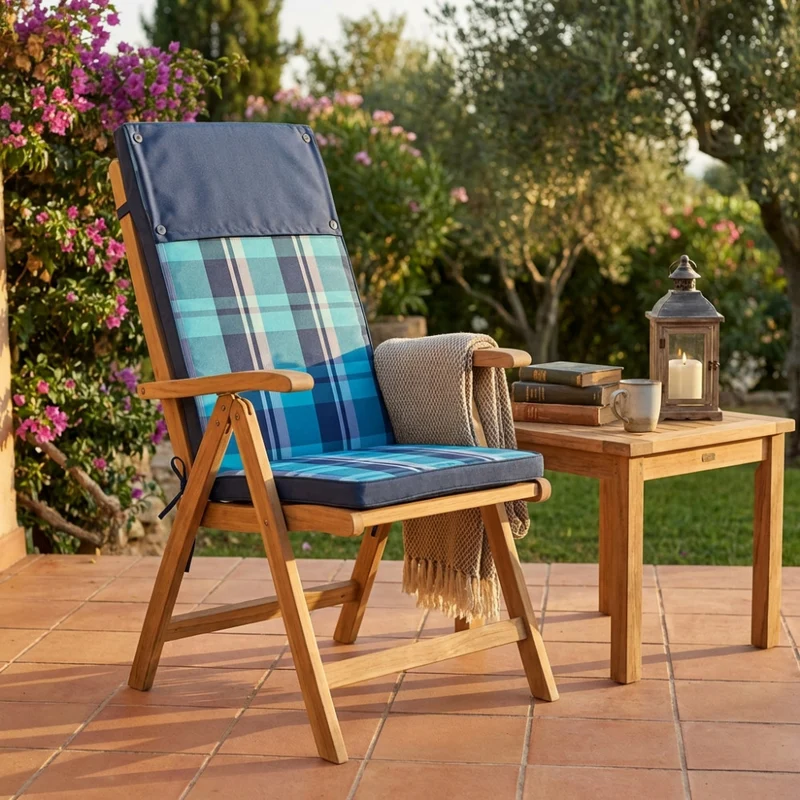 Cuscino Alto Real Quadri Blu in Poliestere Sfoderabile