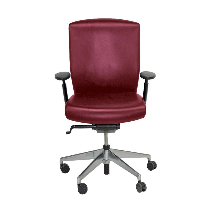 Senator Sedia da ufficio Enigma S21 con struttura in alluminio e rivestimento in pelle bordeaux - Ricondizionata
