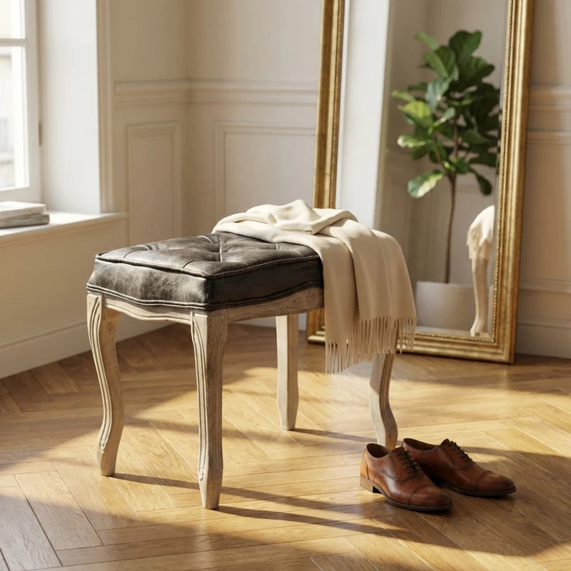 Sgabello Marly in Legno e Ecopelle