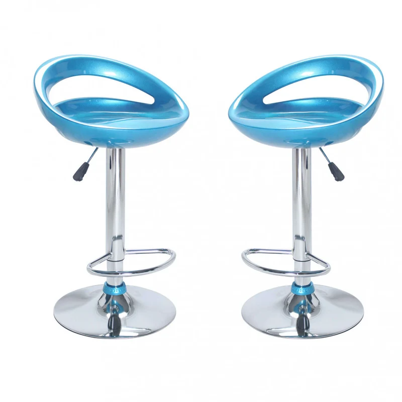 Sgabello Jimmy in ABS Blu Metallizzato e Acciaio Cromato