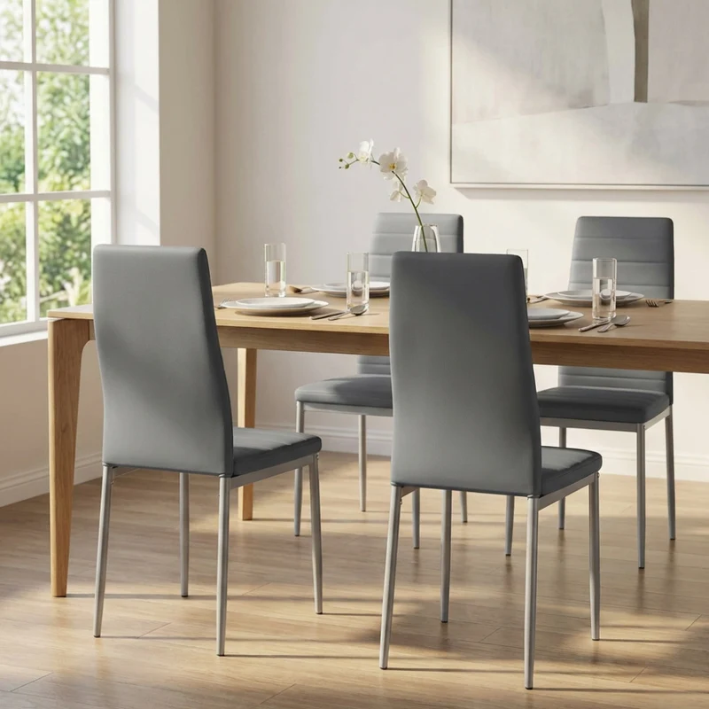 Sedia da Pranzo Ivy con Rivestimento Grigio e Cuciture Sartoriali