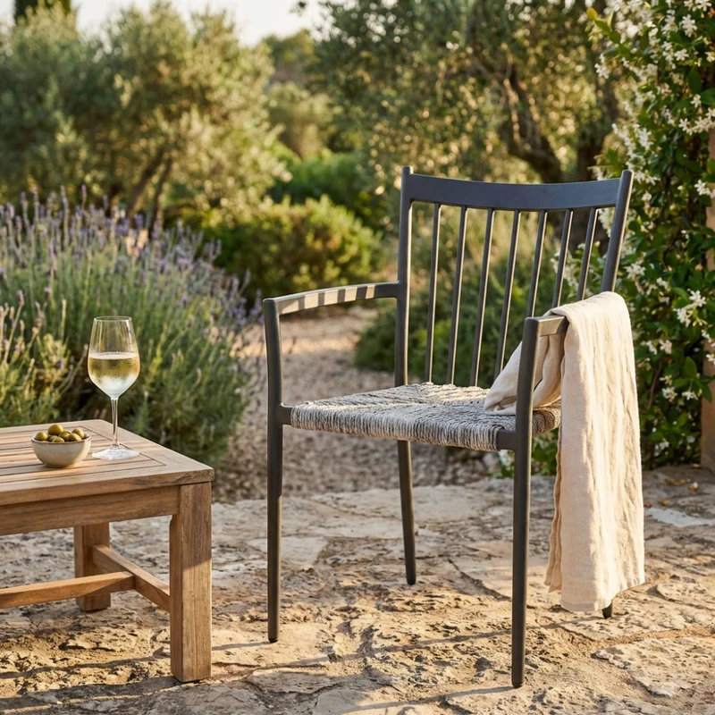 Poltrona Martinica in Alluminio e Wicker Intrecciato