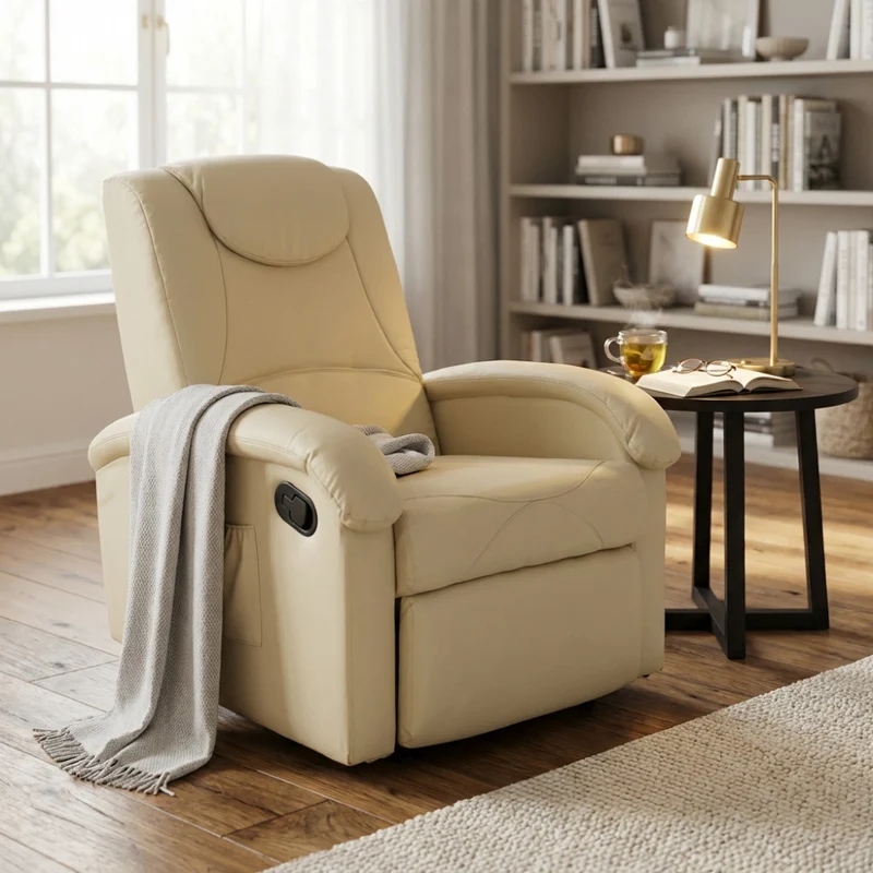 Poltrona Relax PM808601 in Ecopelle Beige Reclinabile