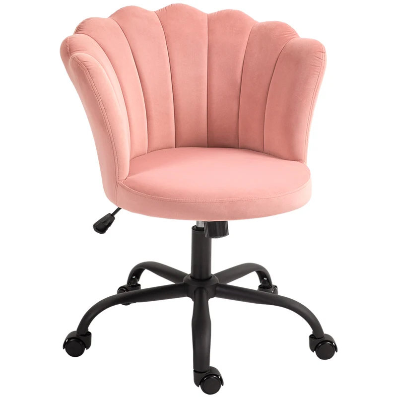 EasyComfort Sedia da Ufficio con Schienale a Petalo Senza Braccioli con Altezza Regolabile, Rivestimento in Velluto, Rosa