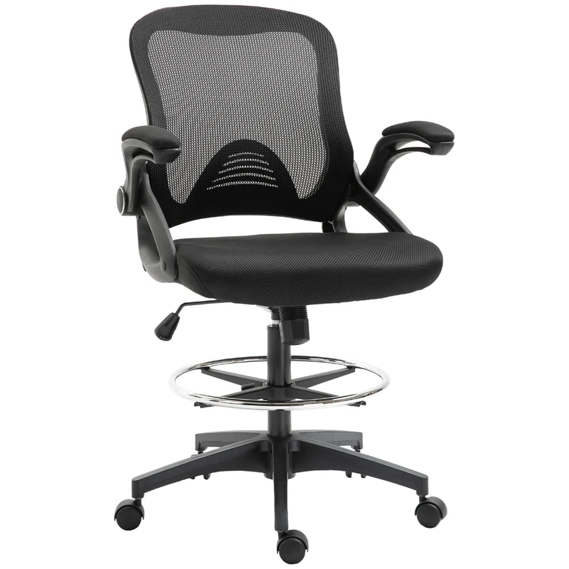 EasyComfort Sedia da Ufficio Traspirante ad Altezza Regolabile con Braccioli Ribaltabili, 64x60x106-126 cm, Nera