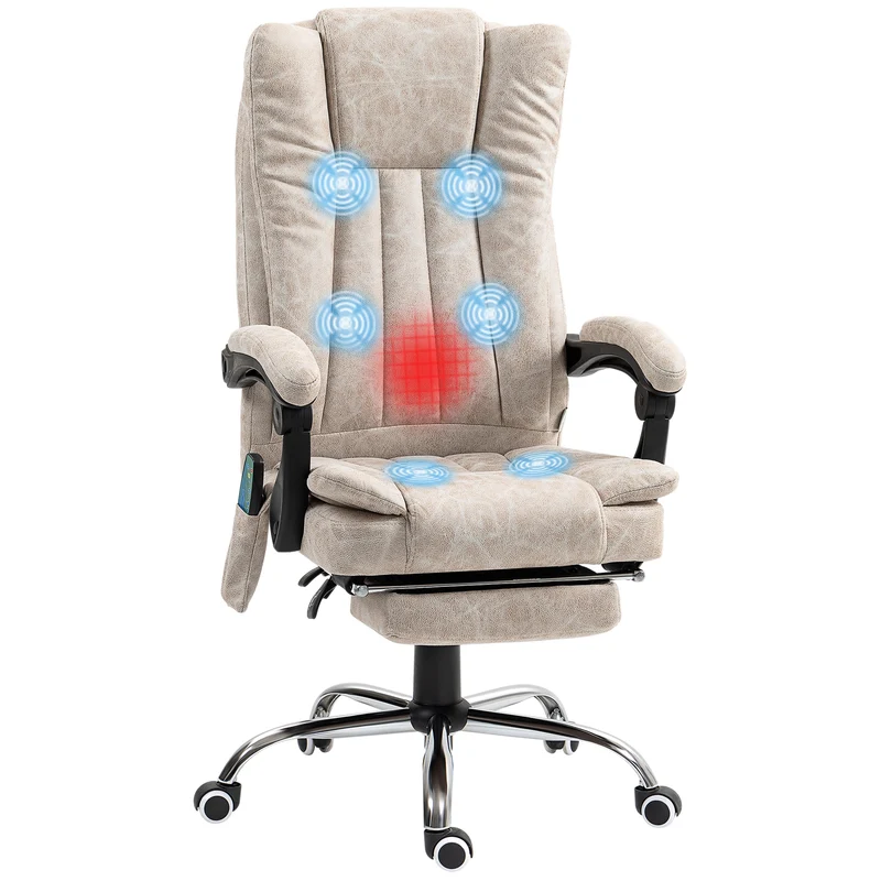 EasyComfort Sedia da Ufficio Massaggiante e Riscaldante con Poggiapiedi, in Microfibra, 62x70x113-120 cm, Crema