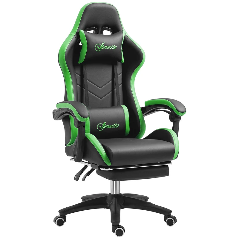 EasyComfort Sedia da Gaming con Altezza Regolabile e Schienale Reclinabile, 65x65x121-129 cm, Nero e Verde
