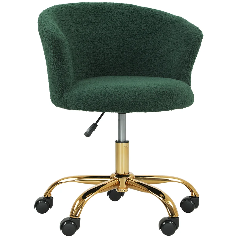 Sedia da Ufficio Girevole 58x56x68-76A cm Struttura Acciaio Portata 120kg in Velluto Teddy Verde Scuro