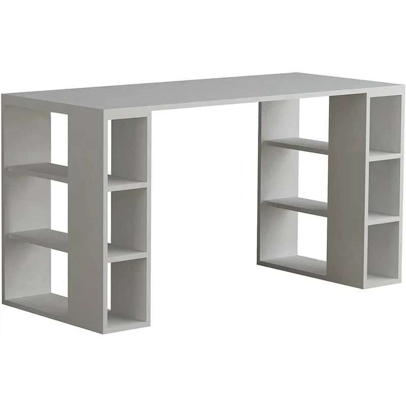 Scrivania Tavolo con Gambe Libreria 140x60x75 cm 6 Scomparti Laterali in Legno Bianco