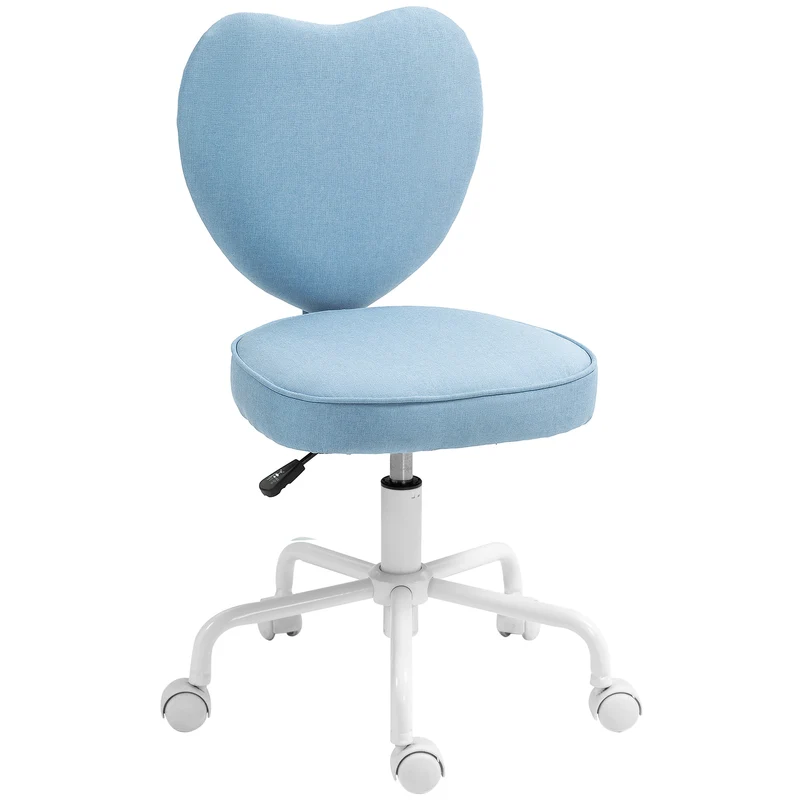 EasyComfort Sedia per Scrivania a Cuore con 5 Rotelle e Altezza Regolabile in Tessuto, 40x50x79-89cm, Azzurro