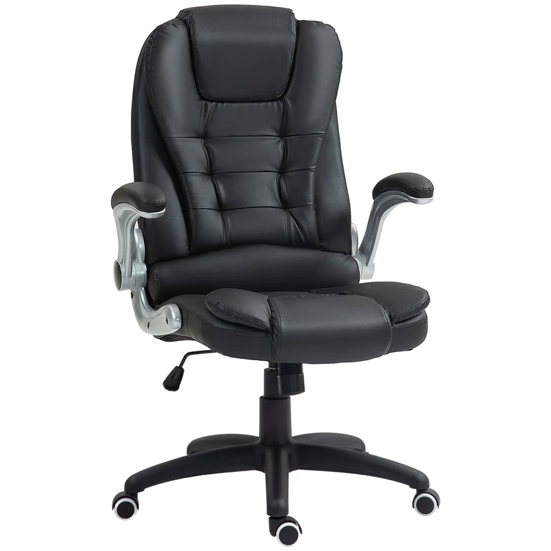 EasyComfort Sedia da Ufficio in Finta Pelle PU con Braccioli Ribaltabili, Schienale Alto e Dondolo, Nero