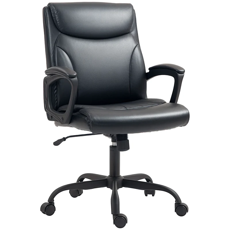 EasyComfort Sedia da Ufficio Reclinabile ad Altezza Regolabile in Finta Pelle e Acciaio, 60x68x95.5-105 cm, Nero