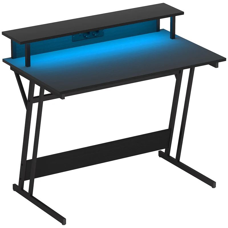 EasyComfort Scrivania Gaming con Luci LED e Supporto per Monitor, in Truciolato e Acciaio, 100x60x88.5 cm, Nero