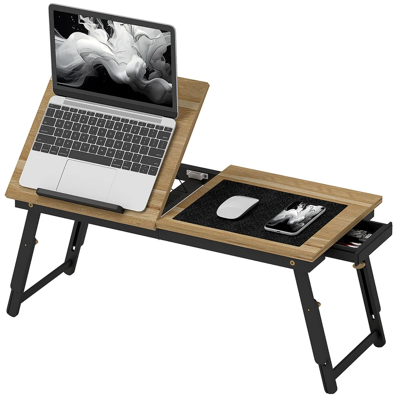 EasyComfort Supporto Monitor Inclinabile e Regolabile con Cassetto Laterale, in Legno, 86x33x22.5-32 cm, Rovere e Nero