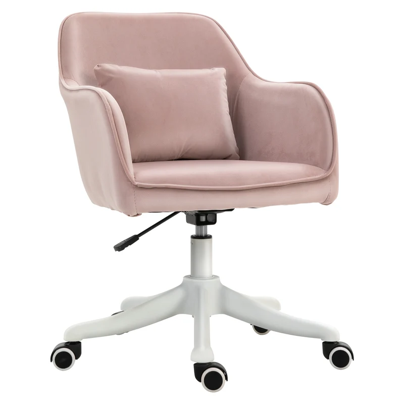 EasyComfort Sedia da Ufficio Massaggiante a 2 Punti con Cuscino e Braccioli, in Tessuto, 57x70x78-86 cm, Rosa
