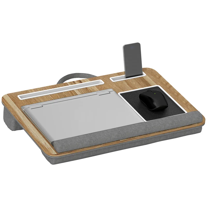 EasyComfort Supporto per Laptop da 15.6" con Tappetino Mouse e Poggia Polsi, Slot per Tablet e Smartphone, Rovere