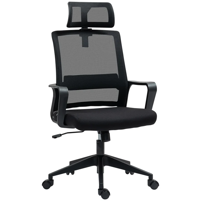 EasyComfort Sedia da Ufficio Ergonomica con Poggiatesta e Altezza Regolabili, Funzione Dondolo e Ruote, Nero