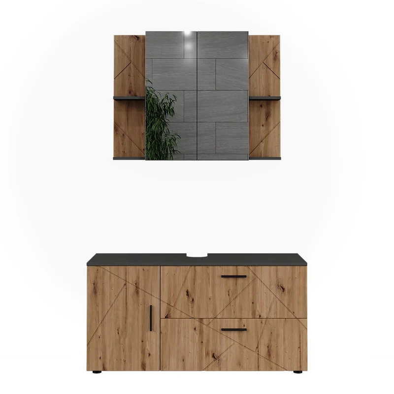 Set di mobili da bagno Irma Antracite/Rovere dorato 2 pezzi Vicco